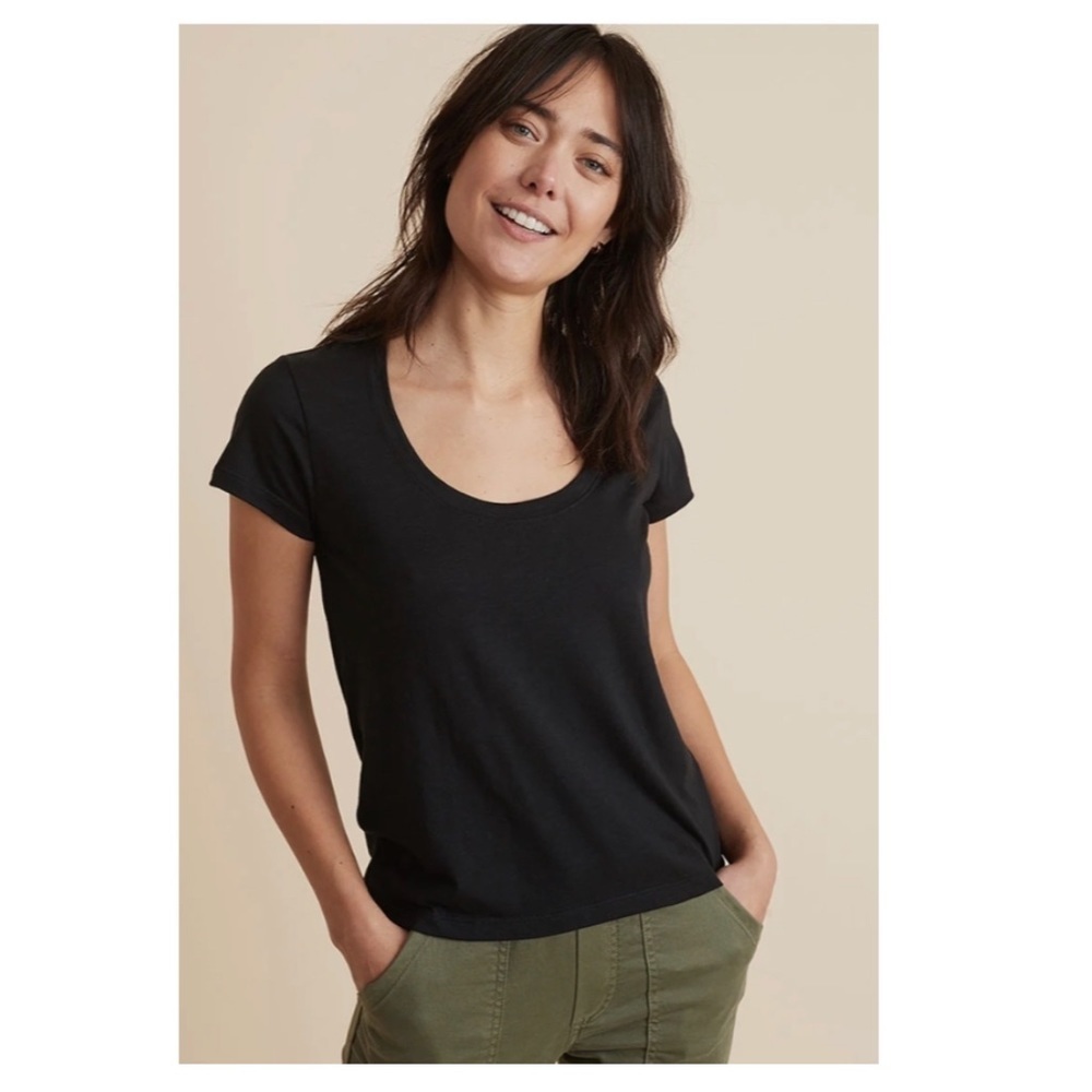Ramy Brook Scoop Neck T-Shirt in Black.